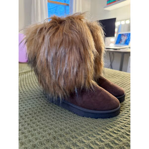 Women's Brown Tan Faux Fur Winter Boots Size 8.5